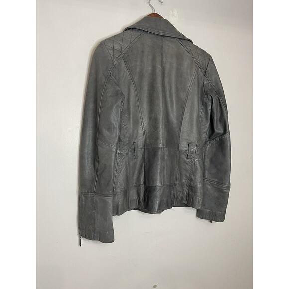 MARC NEW YORK  ANDREW MARC Womens Small Gray Moto Leather Jacket Zipper Chic - Picture 7 of 9